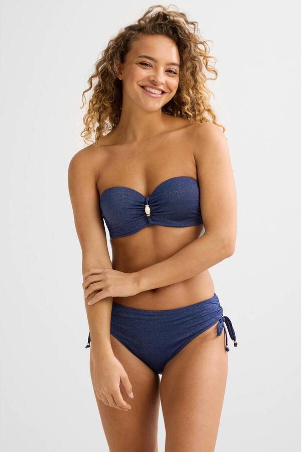 BEACHWAVE voorgevormde strapless bandeau bikinitop met lurex donkerblauw - Foto 4
