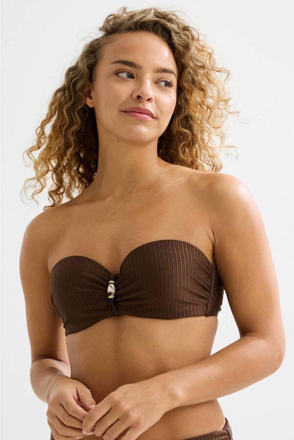 BEACHWAVE voorgevormde strapless bandeau bikinitop met textuur donkerbruin - Foto 3