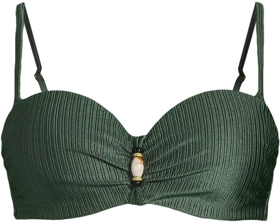 BEACHWAVE voorgevormde strapless bandeau bikinitop met textuur groen