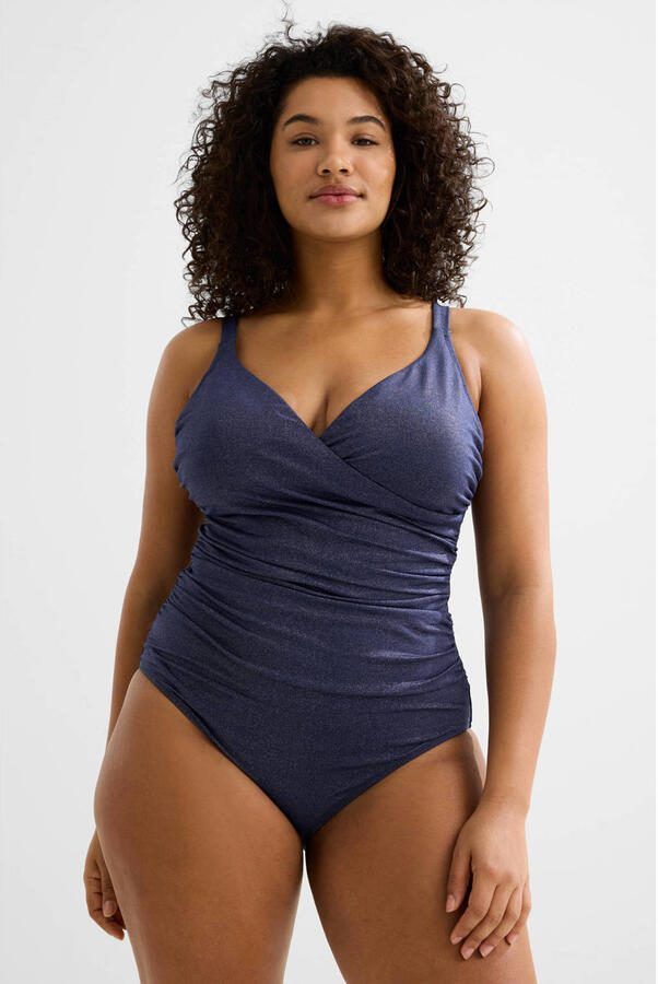 BEACHWAVE Curve corrigerend badpak met lurex donkerblauw