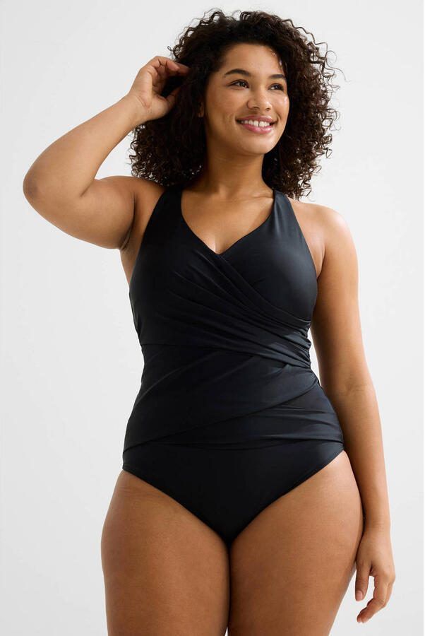 BEACHWAVE Curve corrigerend badpak met mesh zwart