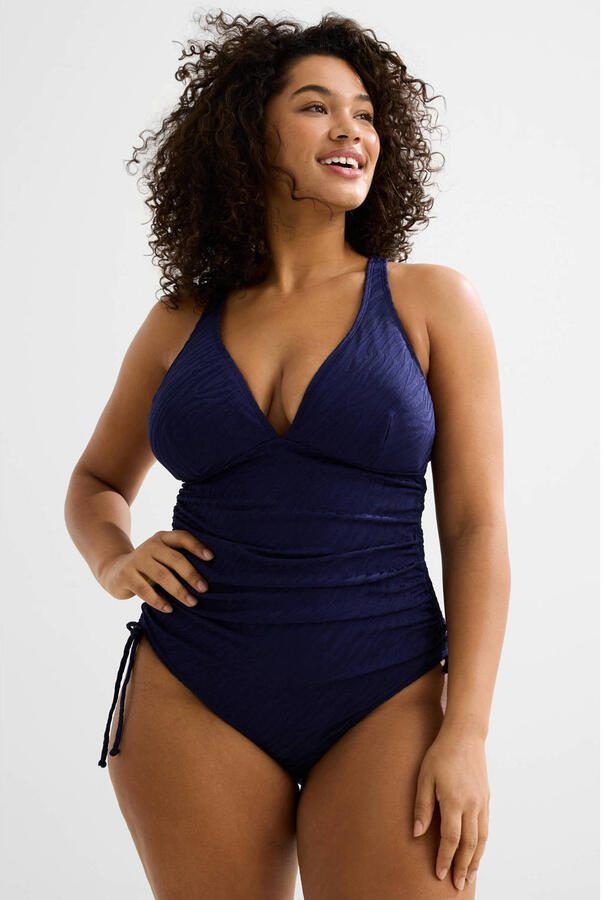 BEACHWAVE Curve corrigerend badpak met textuur donkerblauw