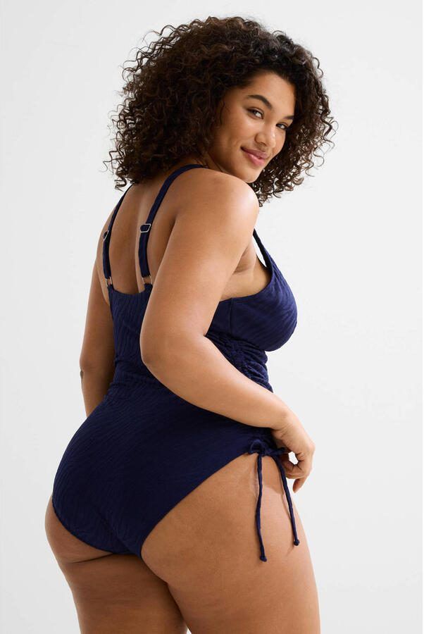 BEACHWAVE Curve corrigerend badpak met textuur donkerblauw - Foto 3