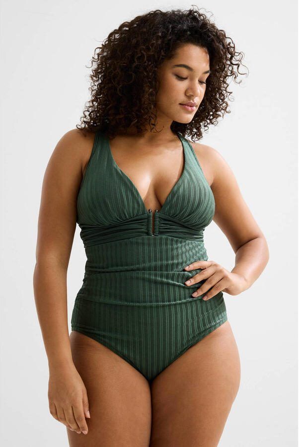 BEACHWAVE Curve corrigerend badpak met textuur groen