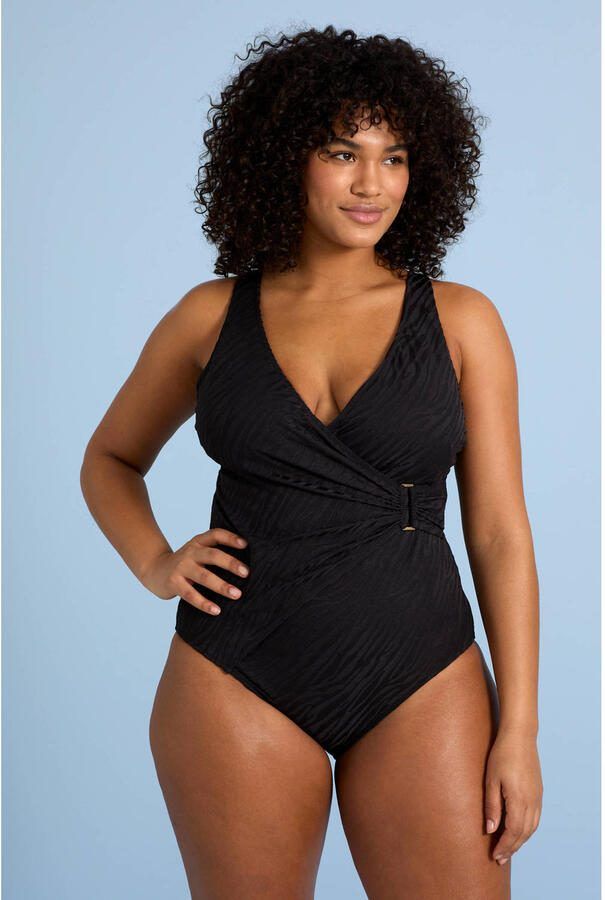BEACHWAVE Curve corrigerend badpak met textuur zwart - Foto 3
