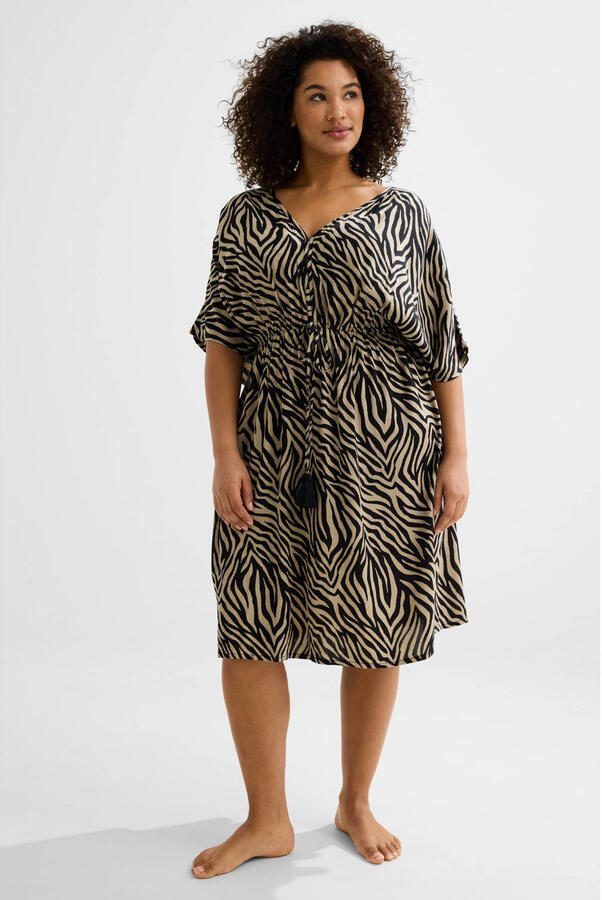 BEACHWAVE Curve crinkle strandjurk beige zwart