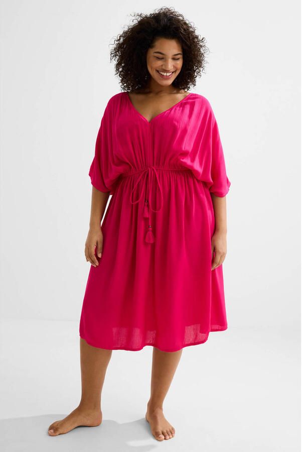 BEACHWAVE Curve crinkle strandjurk fuchsia