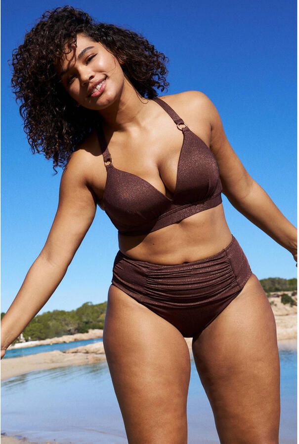 BEACHWAVE Curve high waist bikinibroekje met lurex donkerbruin - Foto 3