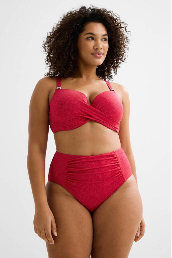 BEACHWAVE Curve high waist bikinibroekje met lurex en textuur rood