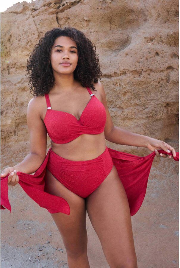 BEACHWAVE Curve high waist bikinibroekje met lurex en textuur rood - Foto 2