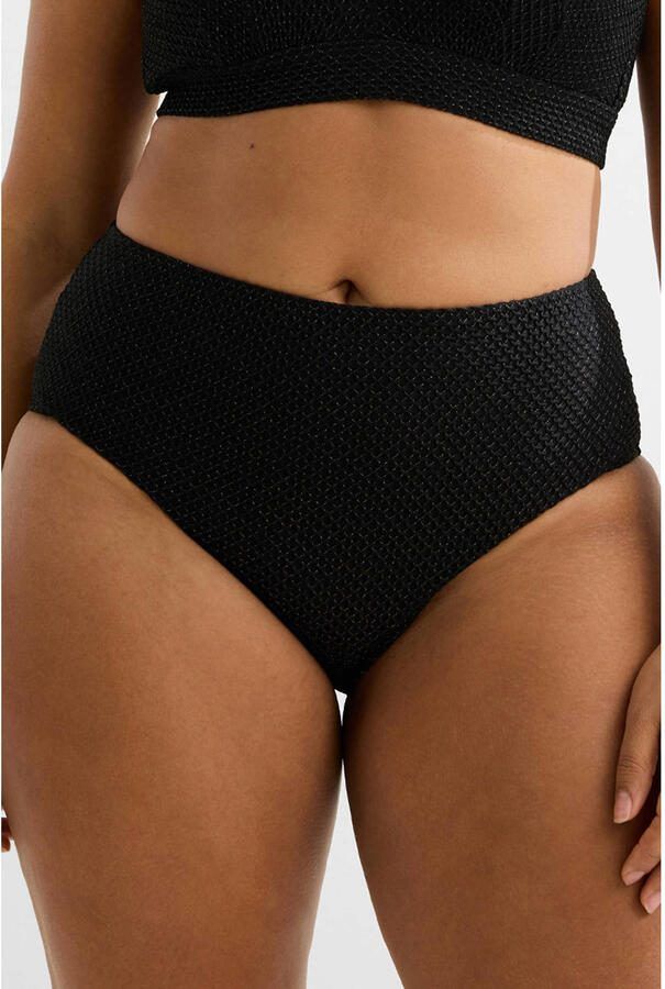 BEACHWAVE Curve high waist bikinibroekje met lurex en textuur zwart