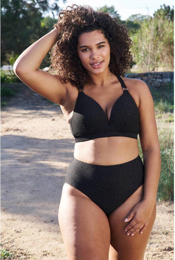 BEACHWAVE Curve high waist bikinibroekje met lurex en textuur zwart - Foto 2