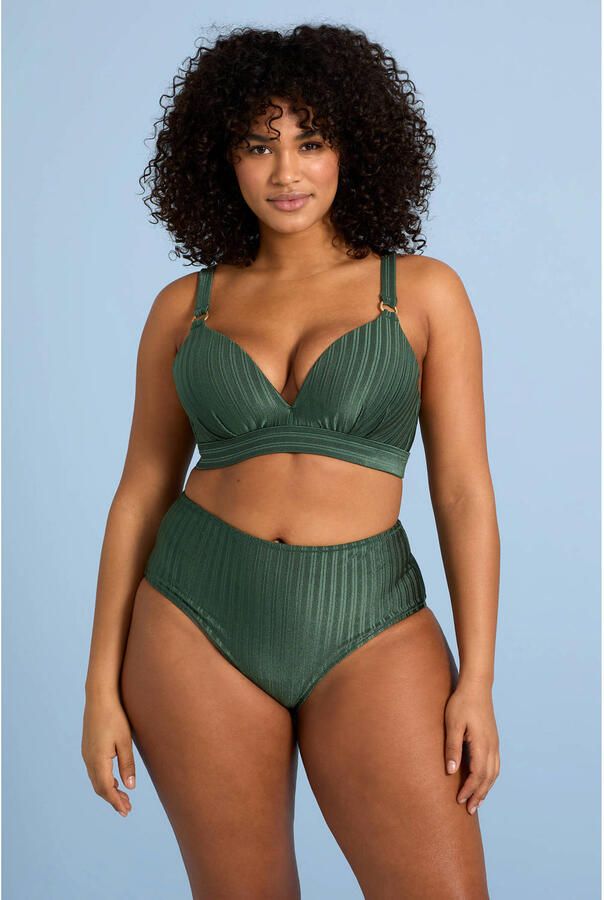 BEACHWAVE Curve high waist bikinibroekje met ribstructuur groen - Foto 2
