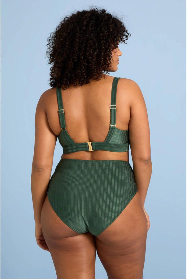 BEACHWAVE Curve high waist bikinibroekje met ribstructuur groen - Foto 3