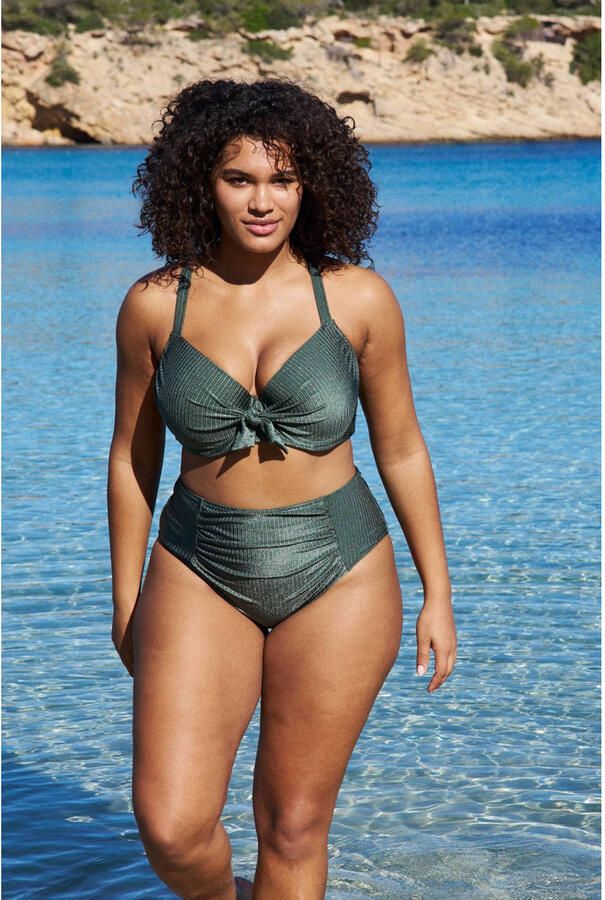 BEACHWAVE Curve high waist bikinibroekje met textuur groen - Foto 2
