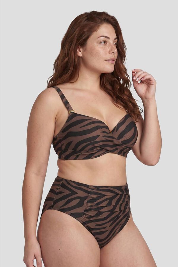 BEACHWAVE Curve high waist bikinibroekje met zebraprint donkerbruin zwart