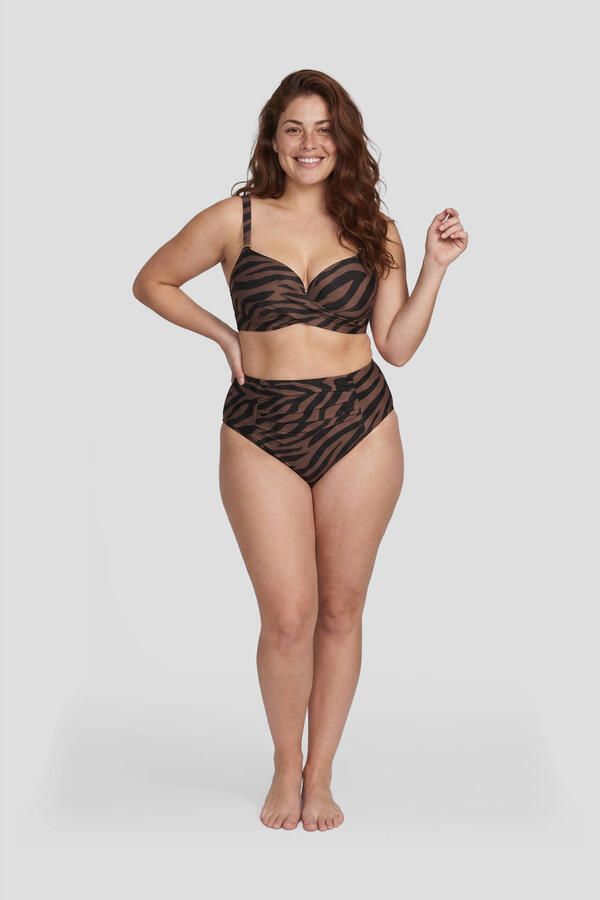 BEACHWAVE Curve high waist bikinibroekje met zebraprint donkerbruin zwart - Foto 2