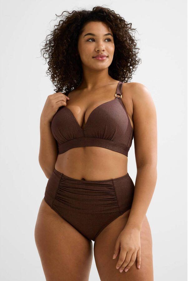 BEACHWAVE Curve high waist bikinibroekje met lurex donkerbruin