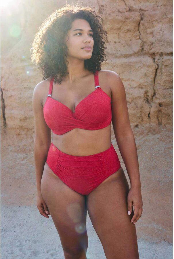 BEACHWAVE Curve voorgevormde beugel bikinitop met lurex en textuur rood