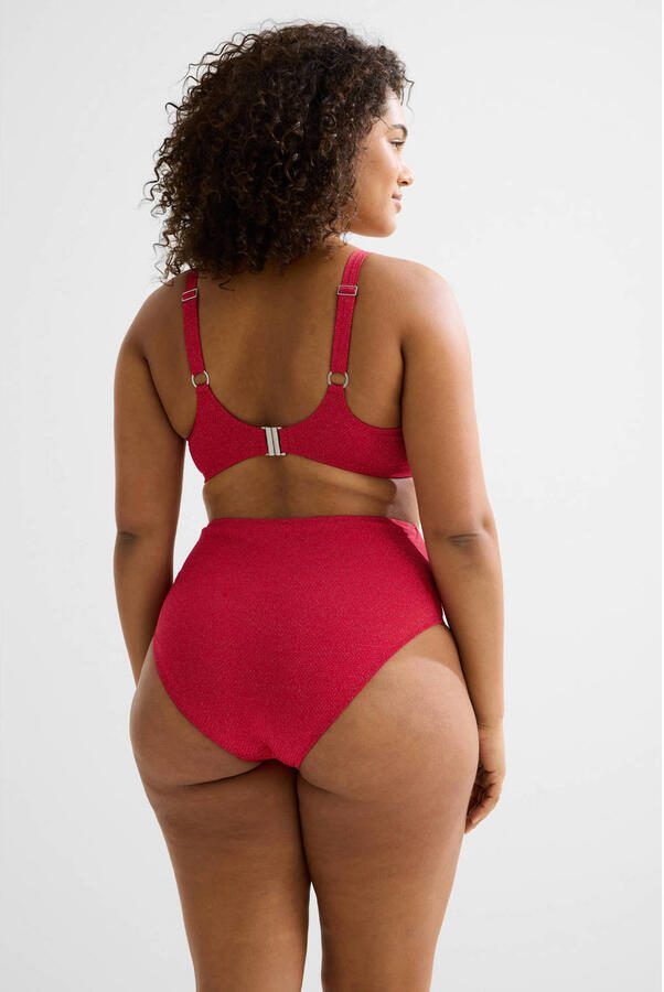 BEACHWAVE Curve voorgevormde beugel bikinitop met lurex en textuur rood - Foto 3