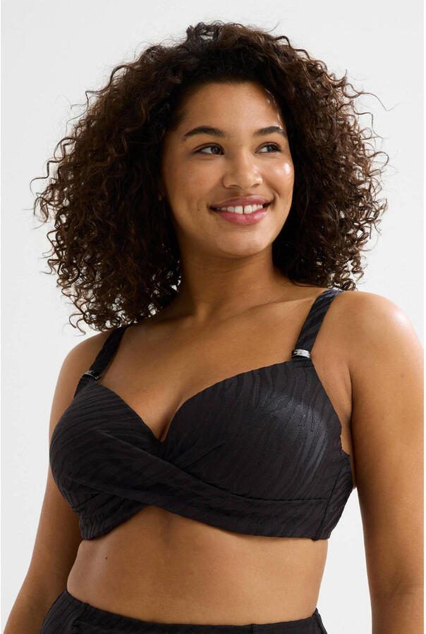 BEACHWAVE Curve voorgevormde beugel bikinitop met textuur zwart - Foto 3