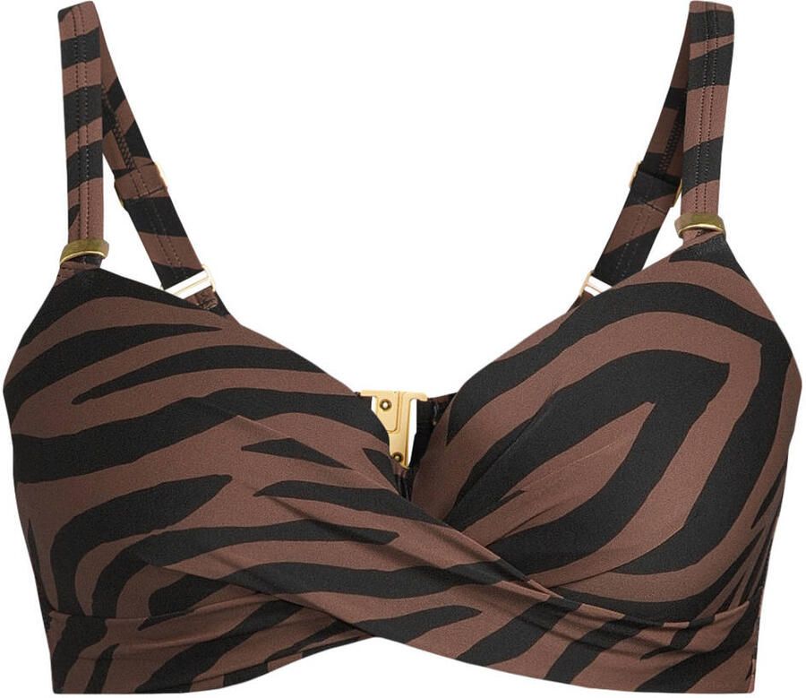 BEACHWAVE Curve voorgevormde beugel bikinitop met zebraprint donkerbruin zwart