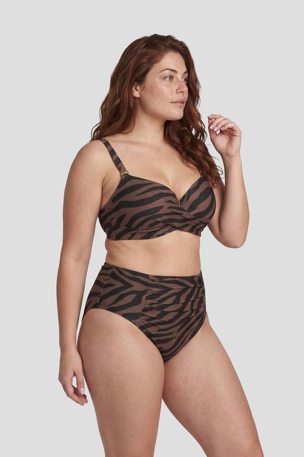 BEACHWAVE Curve voorgevormde beugel bikinitop met zebraprint donkerbruin zwart - Foto 2