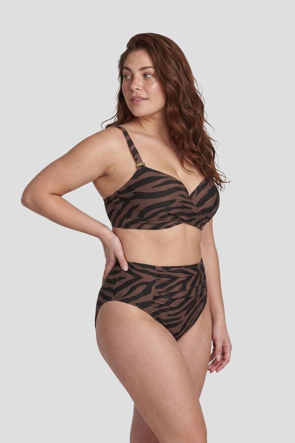 BEACHWAVE Curve voorgevormde beugel bikinitop met zebraprint donkerbruin zwart - Foto 3