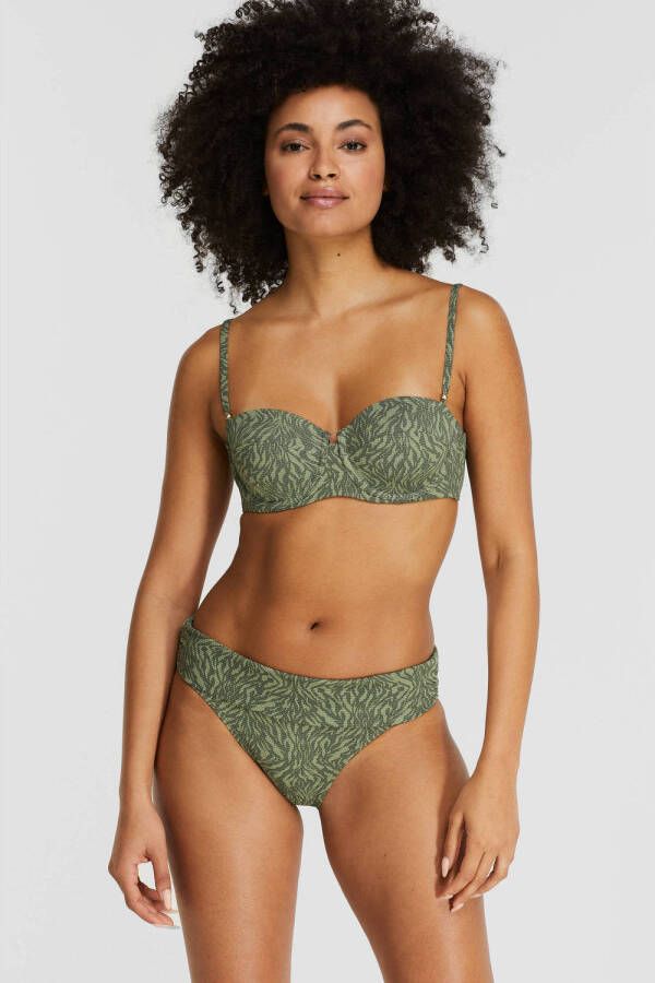 BEACHWAVE voorgevormde bandeau bikinitop met textuur en dierenprint groen donkergroen