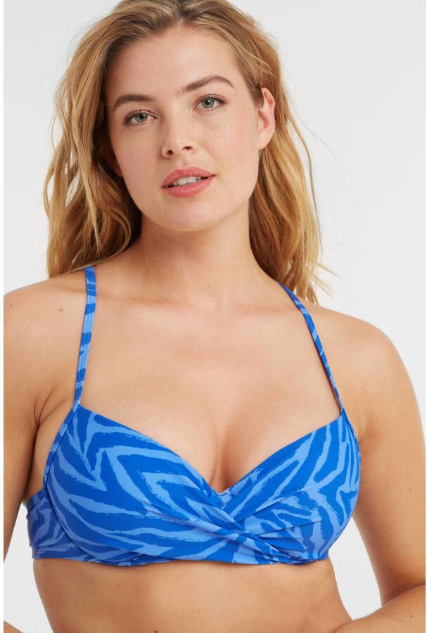 BEACHWAVE voorgevormde beugel bikinitop met zebraprint blauw