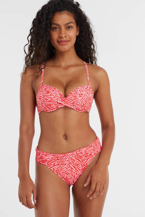 BEACHWAVE voorgevormde beugel bikinitop met zebraprint roze rood