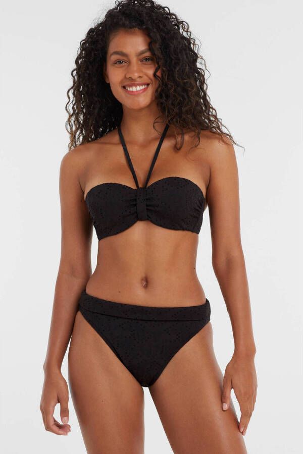 BEACHWAVE voorgevormde broderie anglaise strapless bandeau bikinitop zwart