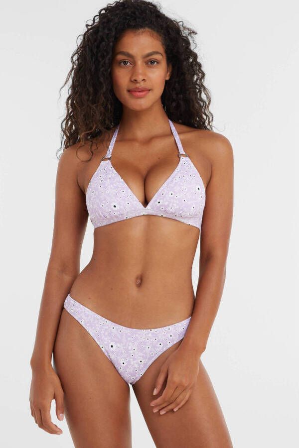 BEACHWAVE voorgevormde triangel bikinitop met textuur lila wit zwart