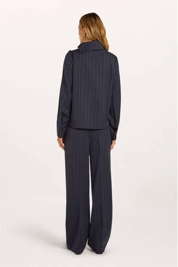 Beaumont wide leg broek met krijtstreep donkerblauw - Foto 2