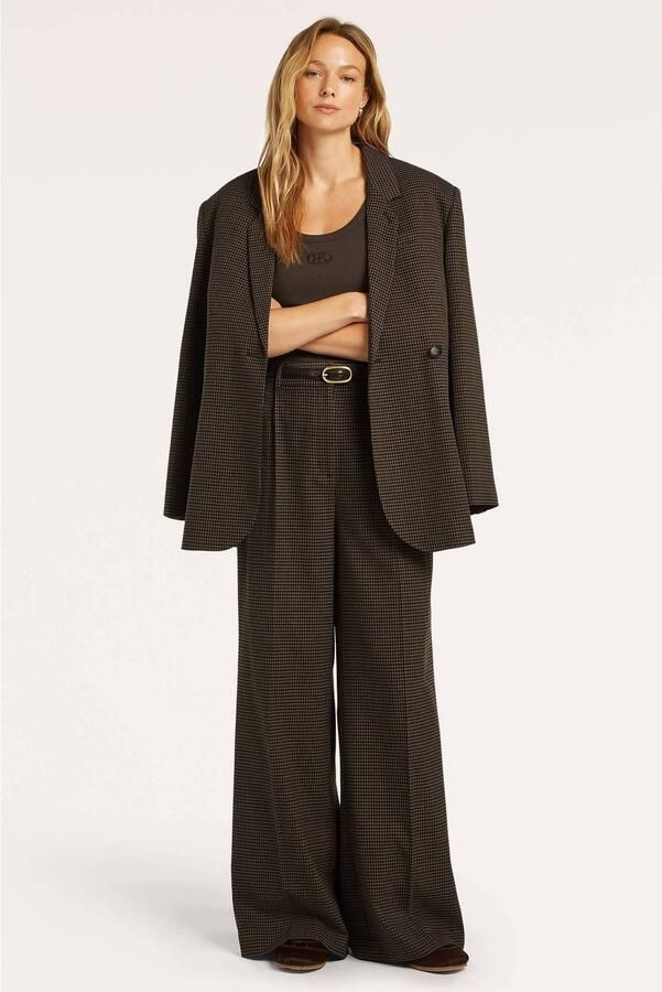 Beaumont wide leg pied-de-poule broek donkerbruin - Foto 5