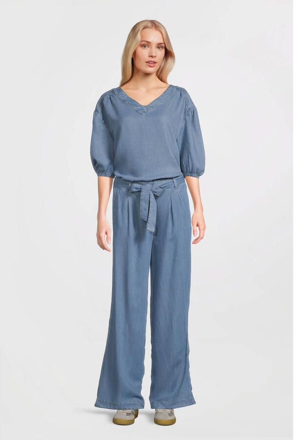Beaumont wide leg regular waist palazzo broek light blue denim - Foto 7