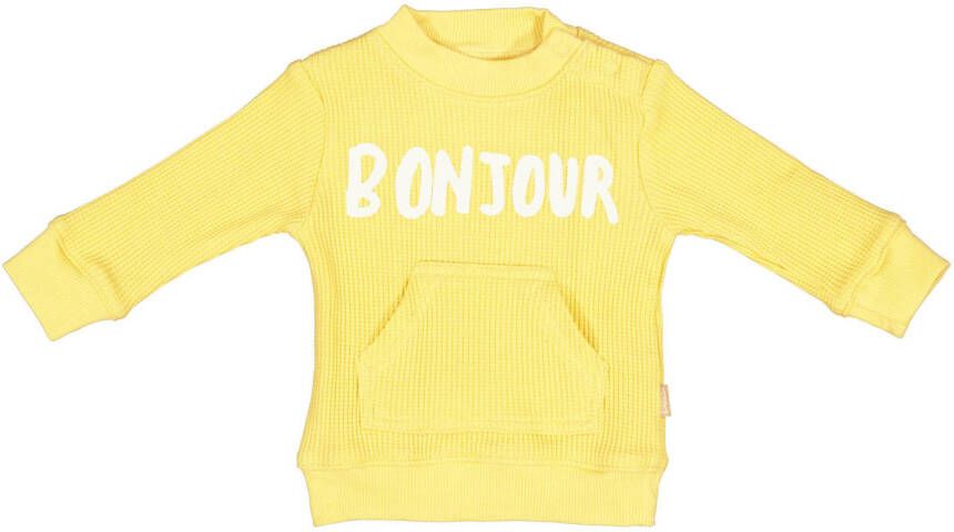 BESS baby sweater met tekst geel Jongens Katoen Ronde hals Tekst 50