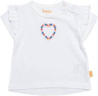BESS baby T-shirt met hartjes en ruches wit Meisjes Katoen Ronde hals Hartjes 68