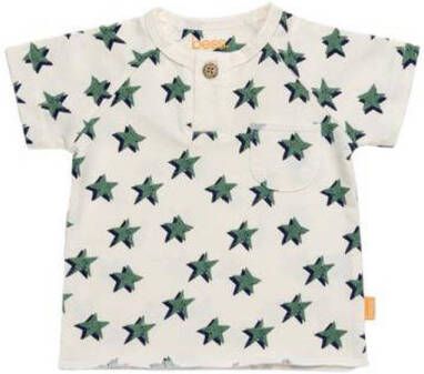 BESS baby T-shirt met sterren wit groen Jongens Katoen Ronde hals Sterren 50