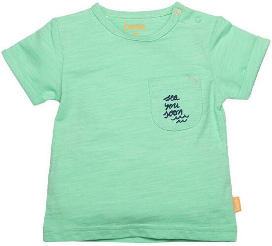 BESS baby T-shirt met tekst groen Jongens Katoen Ronde hals Tekst 50