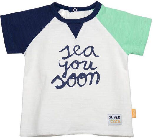 BESS baby T-shirt met tekst wit groen blauw Jongens Katoen Ronde hals Tekst 74