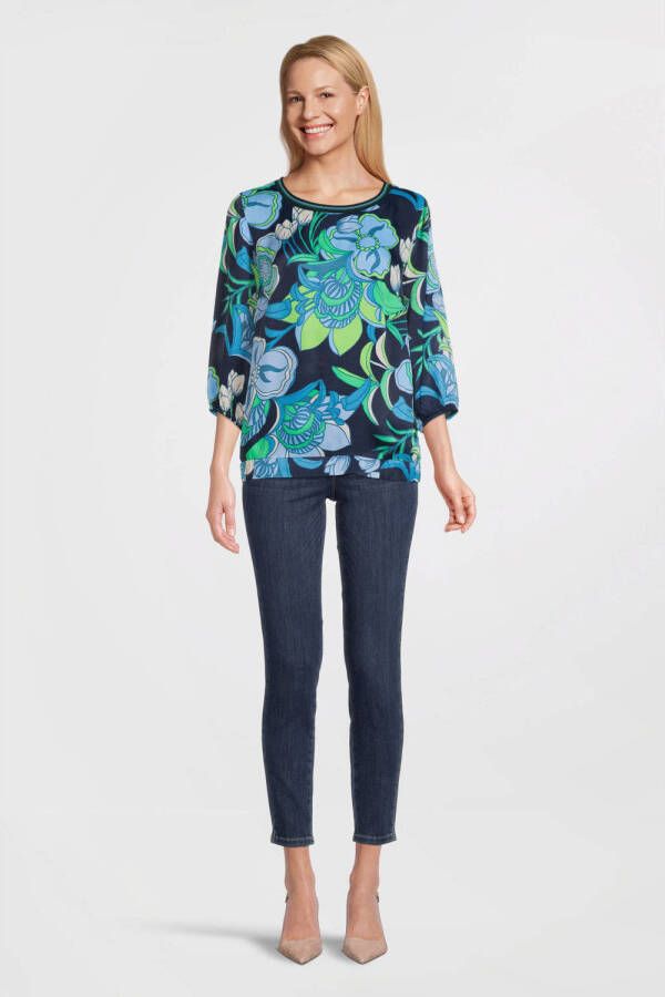 Betty Barclay gebloemde top met contrastbies donkerblauw groen