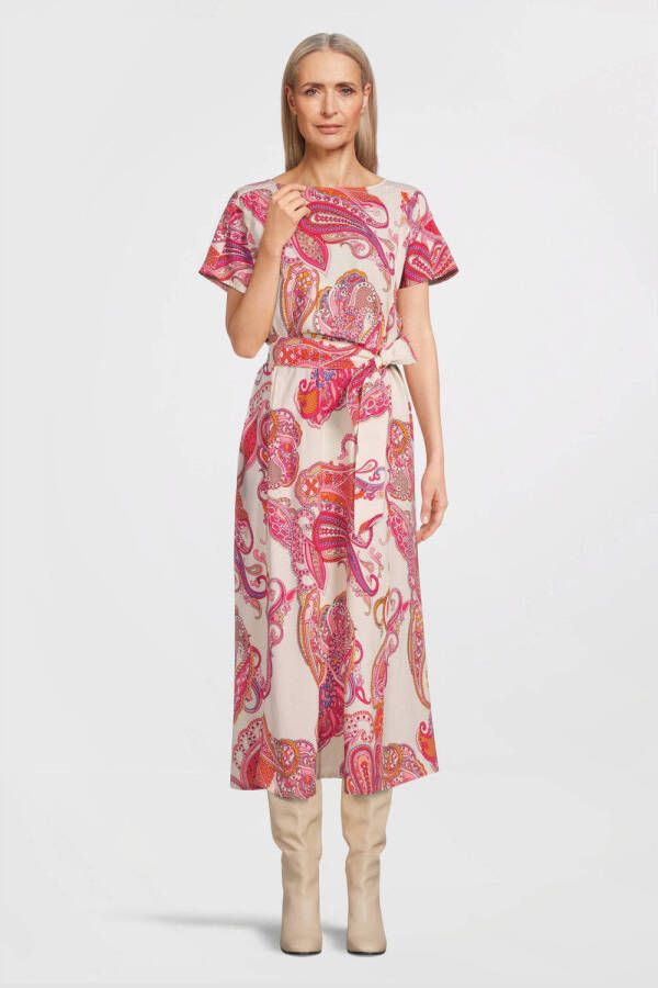 Betty Barclay jurk met paisleyprint en ceintuur beige roze