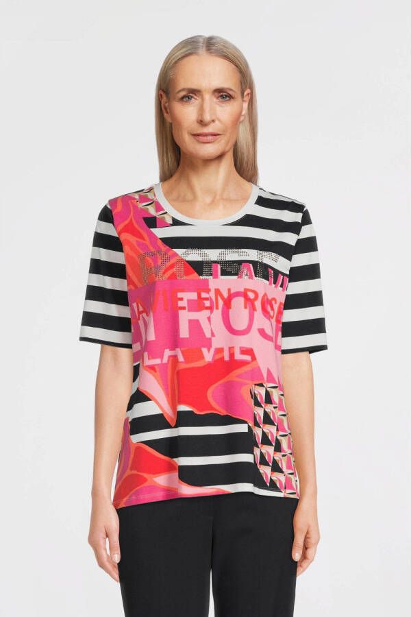 Betty Barclay T-shirt met all over print en strass steentjes donkerblauw fuchsia wit