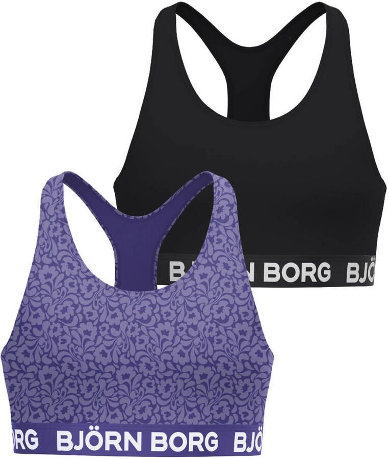 Björn Borg halter-bh's met print paars zwart (set van 2)