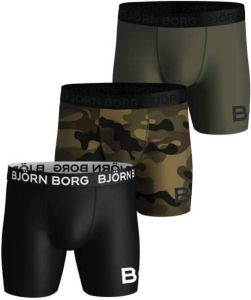 Björn Borg boxershort Performance set van 3 armygroen zwart