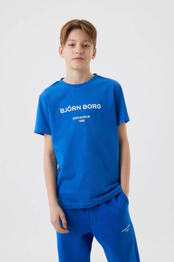 Björn Borg T-shirt met logo blauw Jongens Katoen Ronde hals Logo 146 152