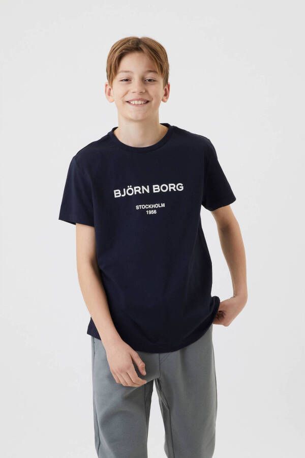 Björn Borg T-shirt met logo donkerblauw Jongens Katoen Ronde hals Logo 122 128