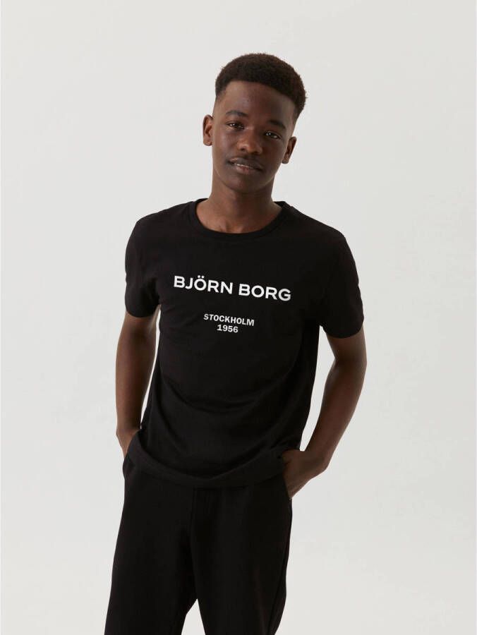 Björn Borg T-shirt met logo zwart Jongens Katoen Ronde hals Logo 146-152