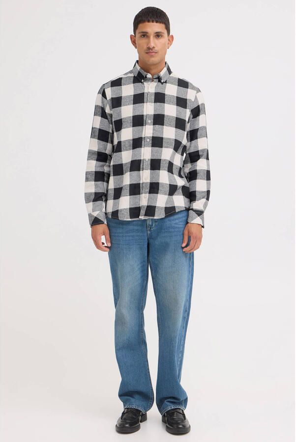 Blend flanel regular fit geruit overhemd grijs - Foto 2